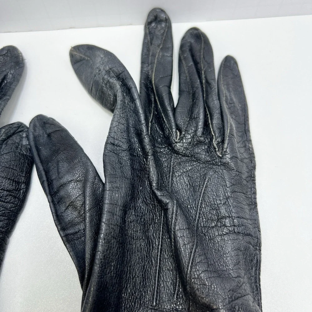 Vintage Black Leather‎ Gauntlet Work Gloves Motorcycle Riding Utility